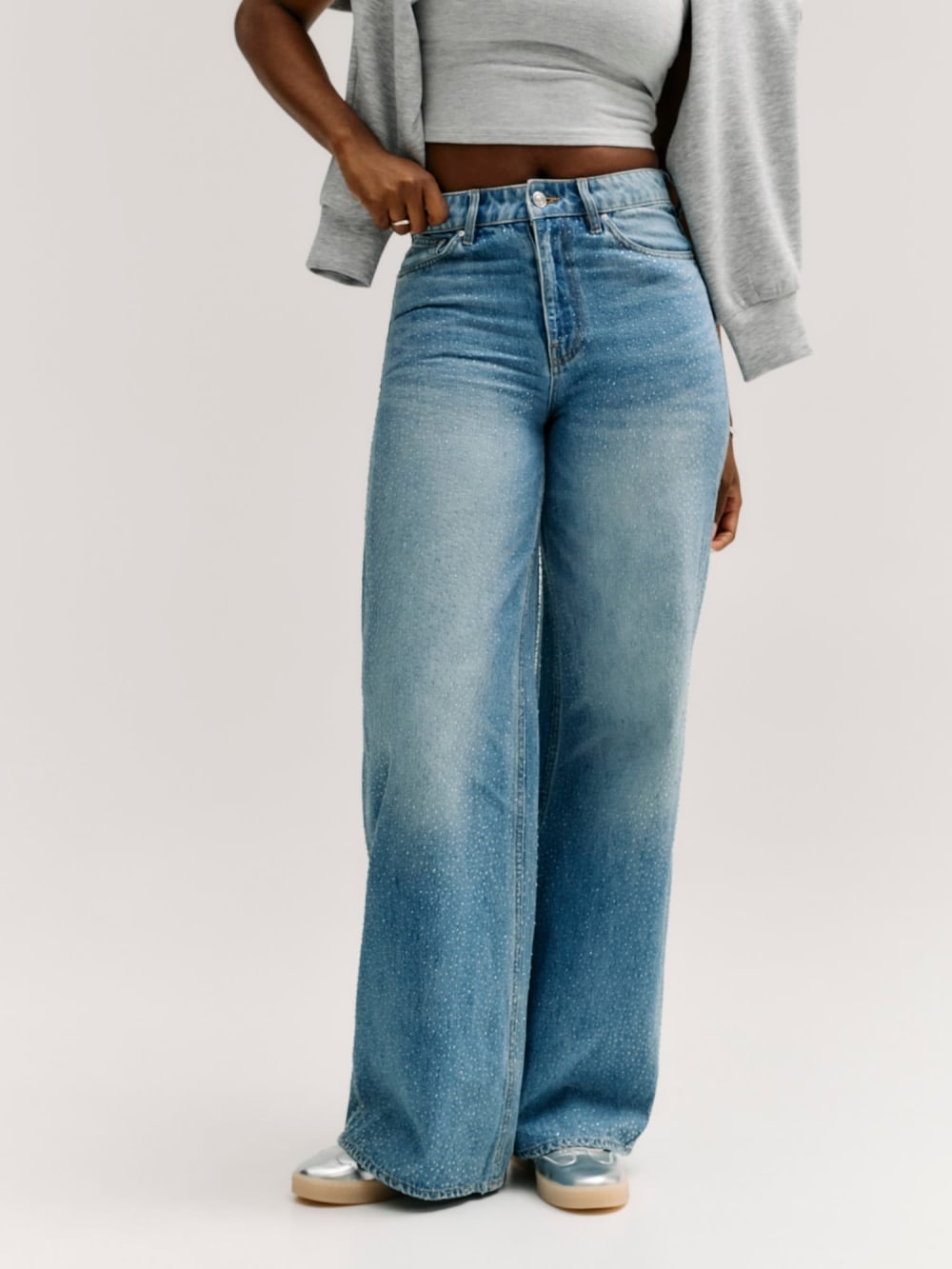 Rhinestone Wide-Leg Jeans - Guess