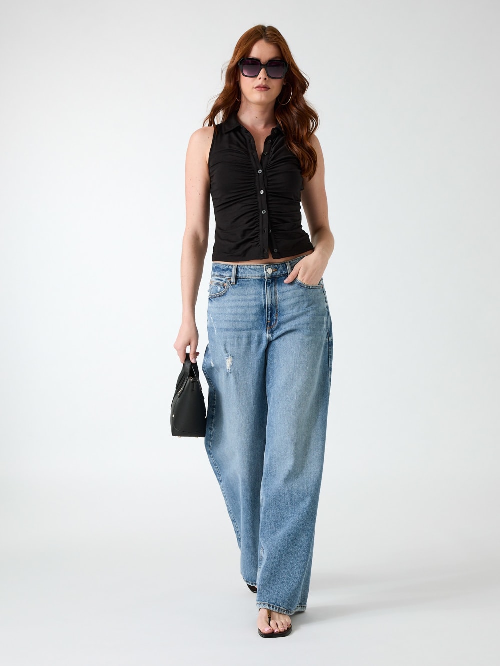 Sleeveless smocked top - Guess