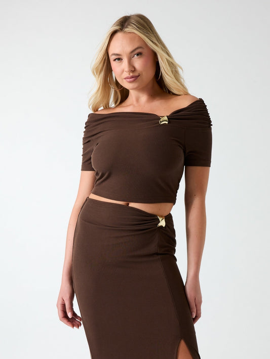 Off-shoulder draped knit top - Guess