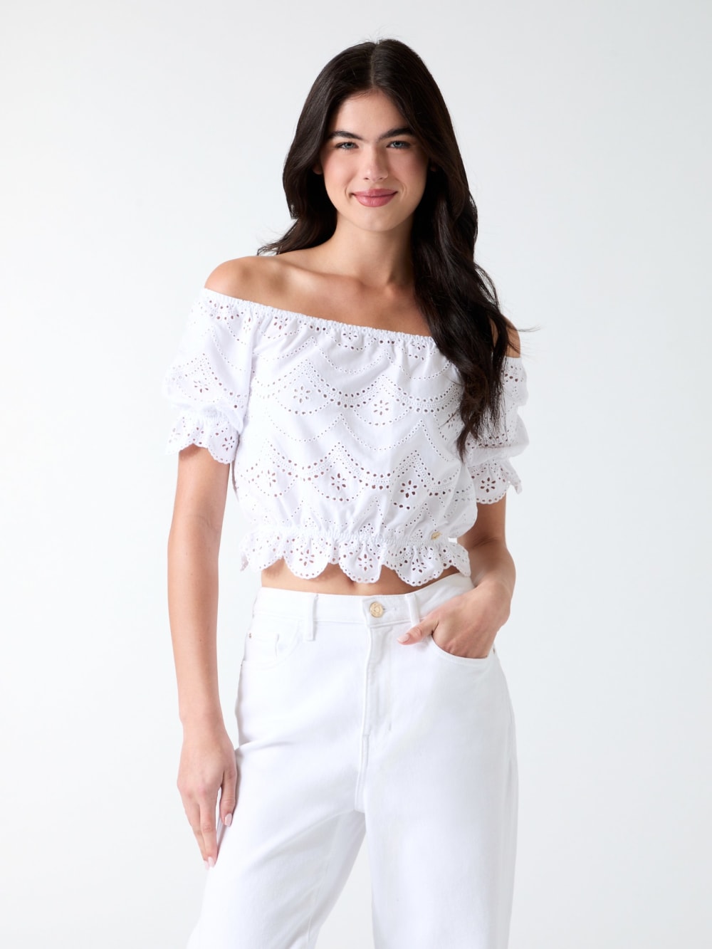 Off-shoulder eyelets top - Guess