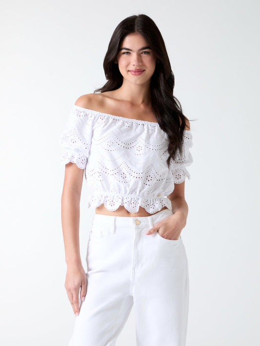 Off-shoulder eyelets top - Guess
