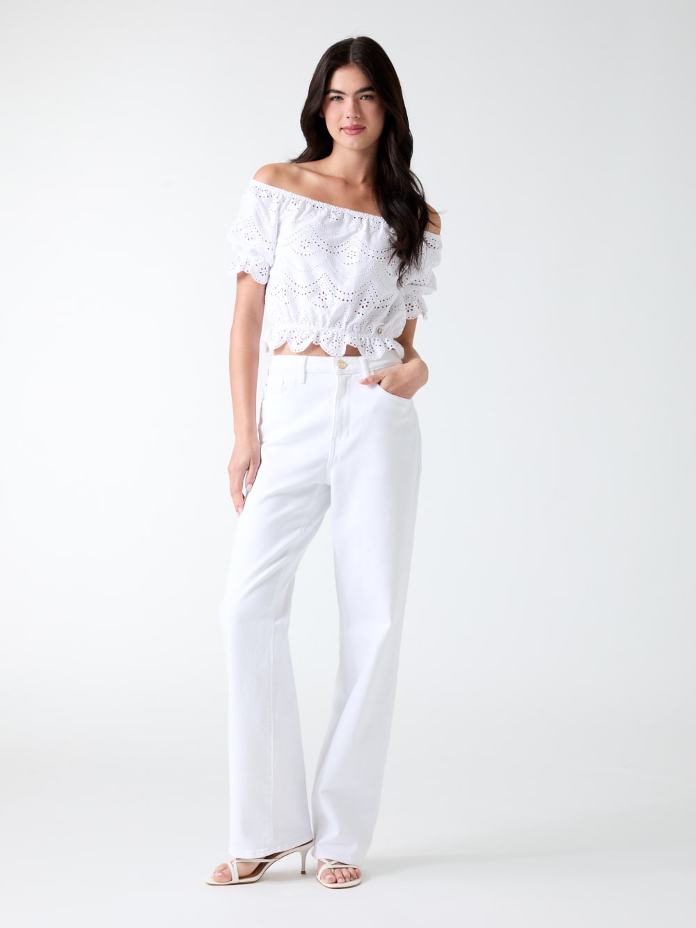 Off-shoulder eyelets top - Guess