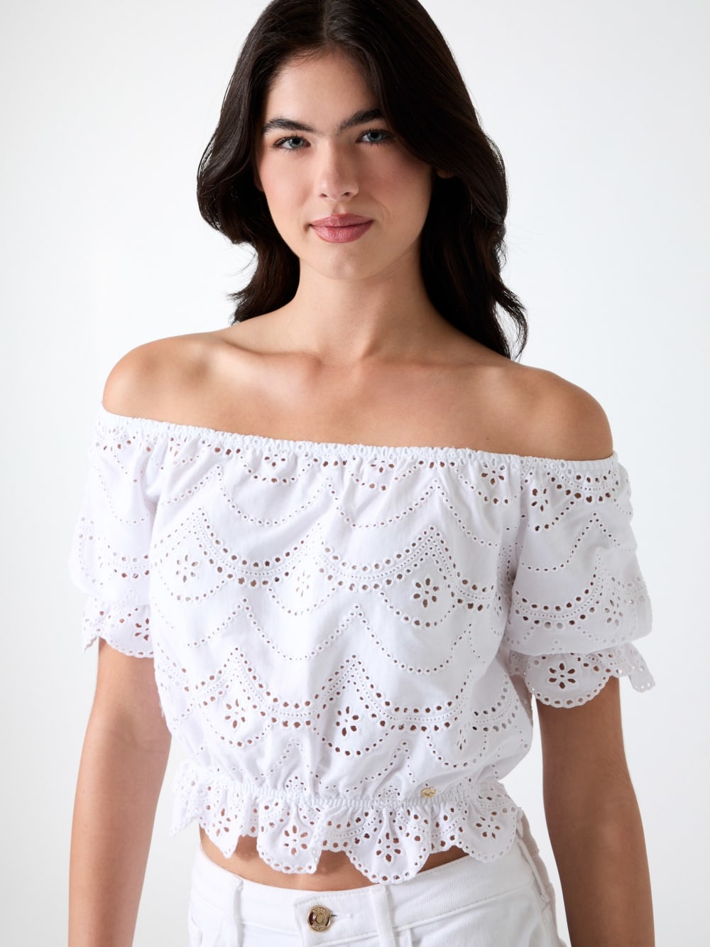 Off-shoulder eyelets top - Guess