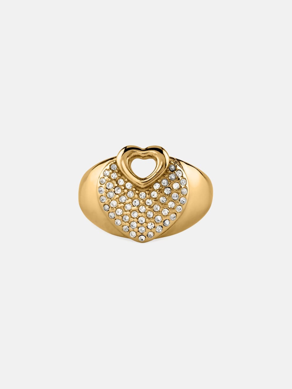 Gold-Tone Pav  Heart Ring - Size 7 - Guess