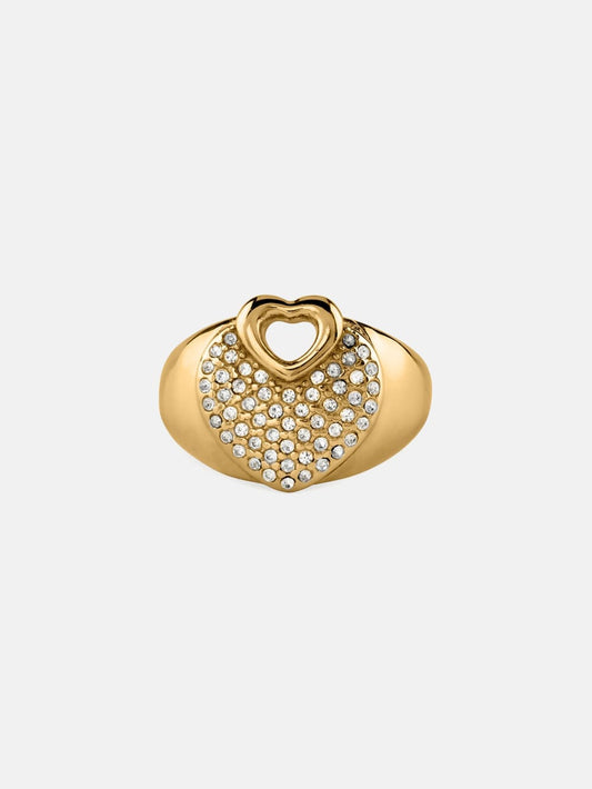 Gold-Tone Pav  Heart Ring - Size 7 - Guess