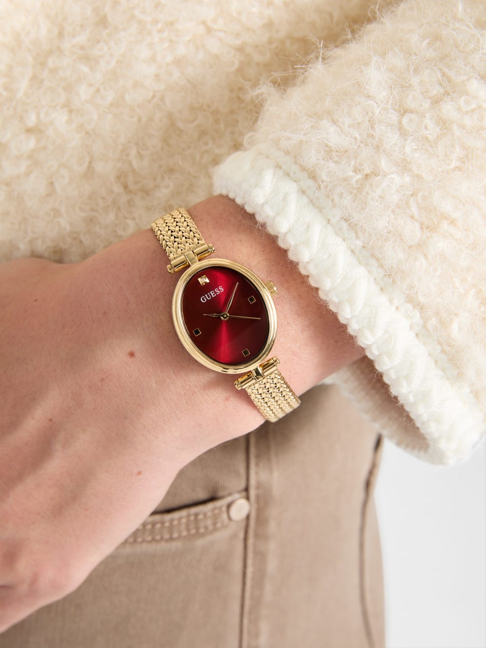 Gold-Tone Red Analog Watch - Guess