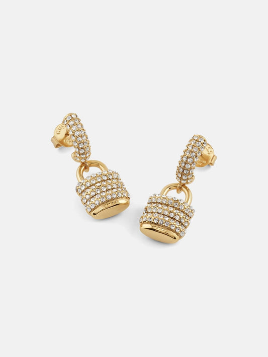 Gold-Tone Pav  Padlock Earrings - Guess