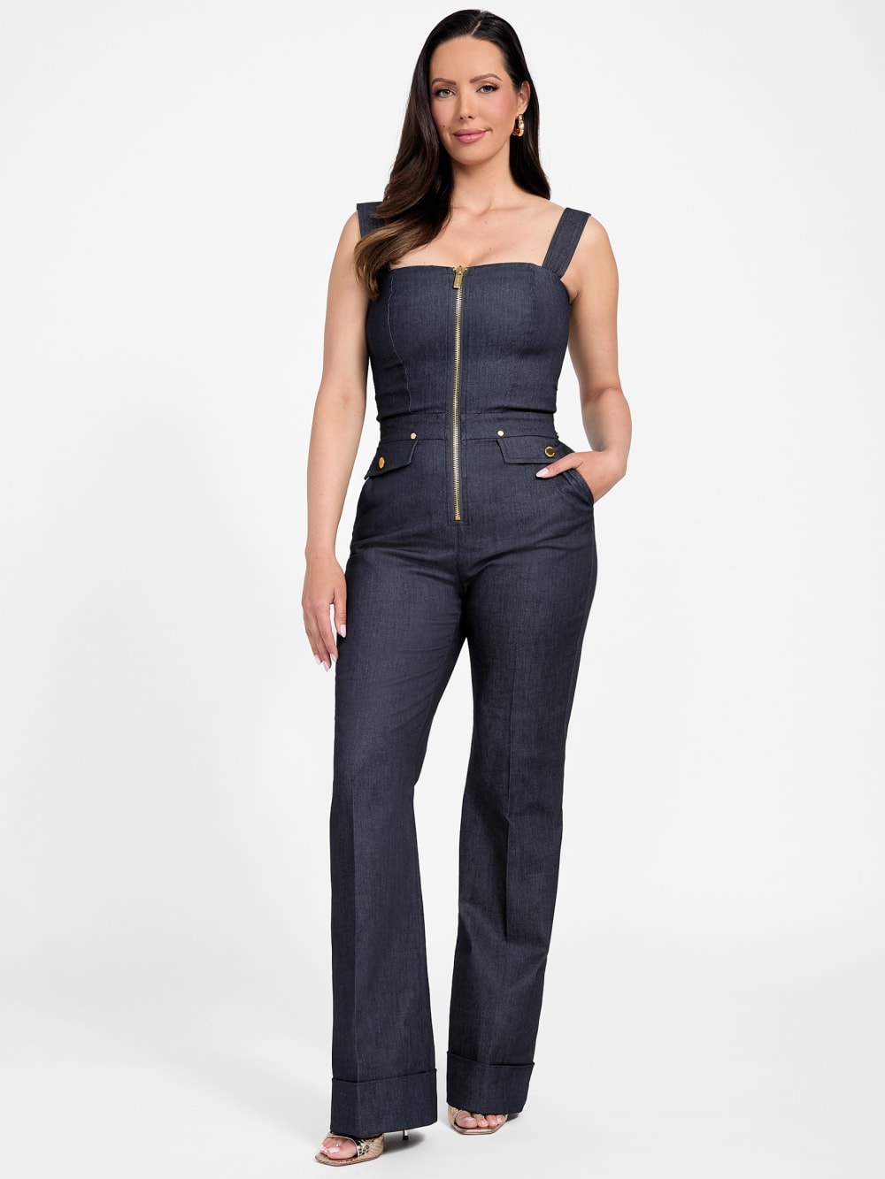 Denim Detachable Strapless Zip Jumpsuit - Guess