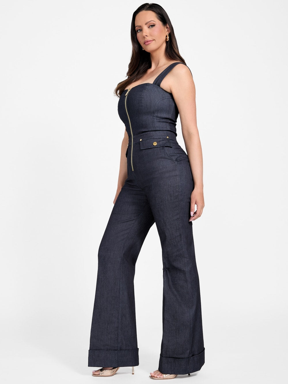 Denim Detachable Strapless Zip Jumpsuit - Guess