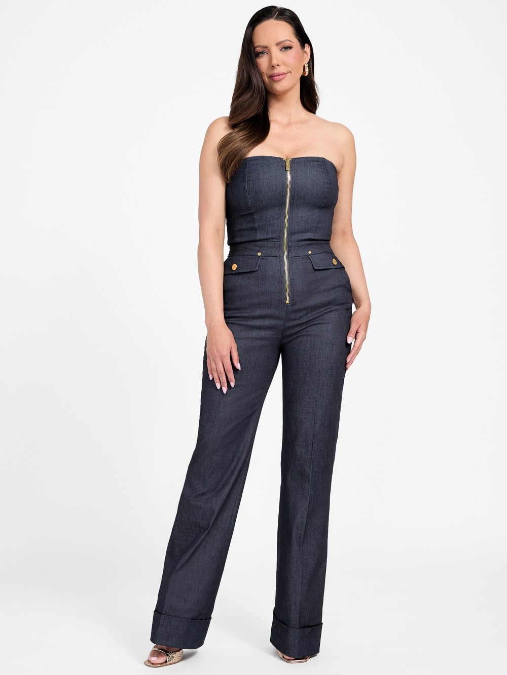 Denim Detachable Strapless Zip Jumpsuit - Guess