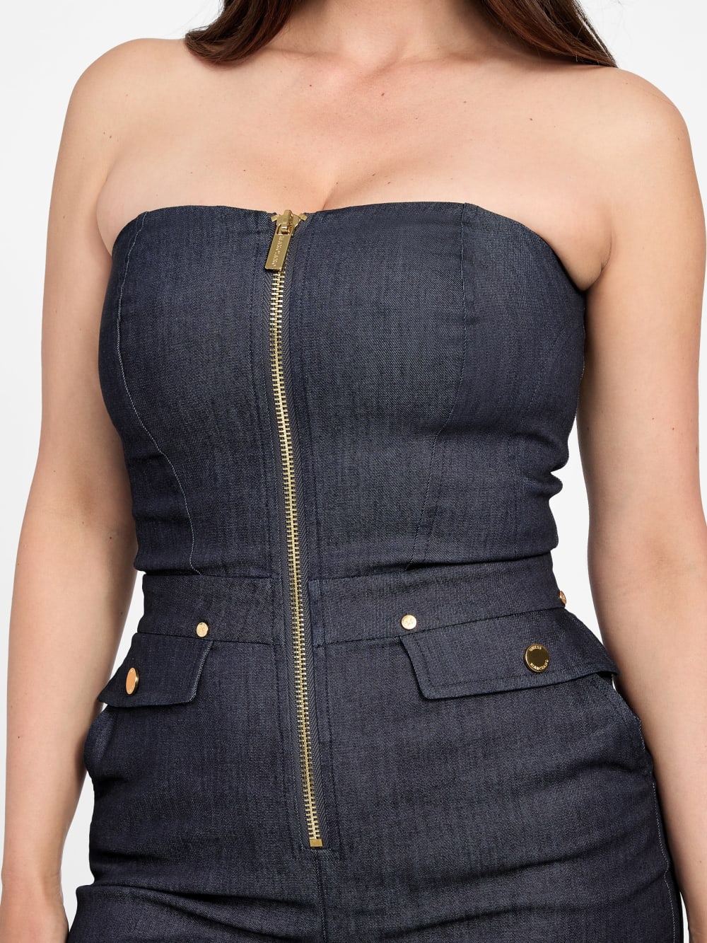 Denim Detachable Strapless Zip Jumpsuit - Guess