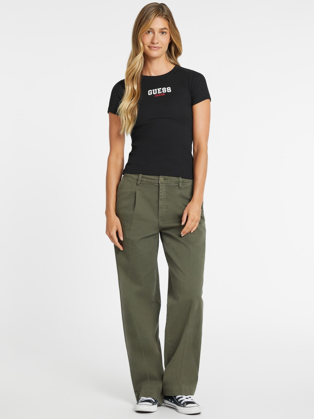 Slim Rib-Knit Embroidered Tee - Guess