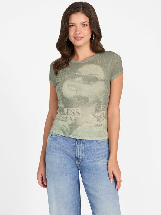 Printed Crewneck Burnout Tee - Guess
