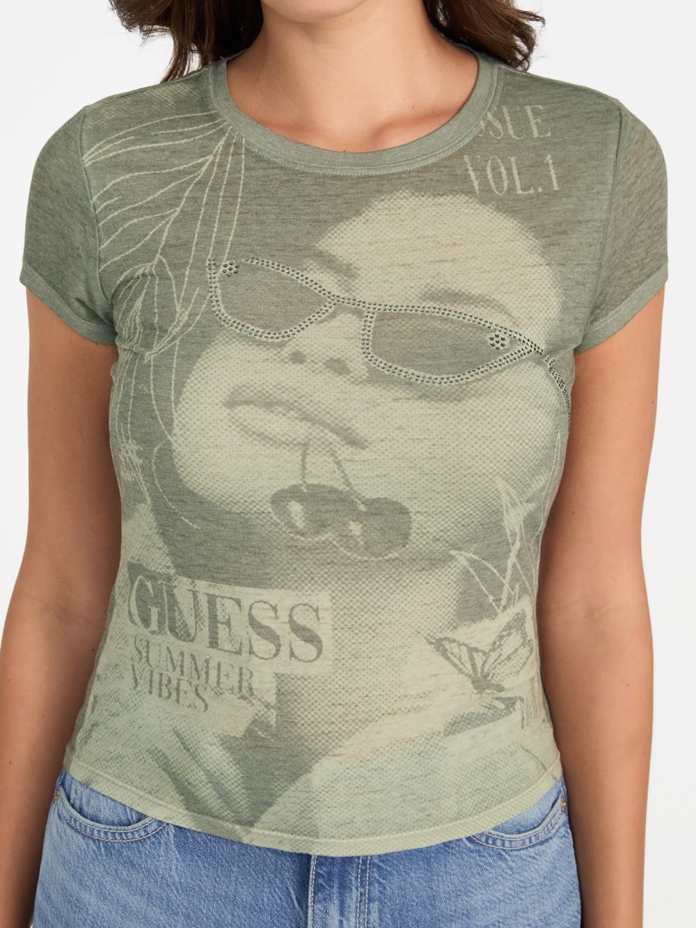Printed Crewneck Burnout Tee - Guess