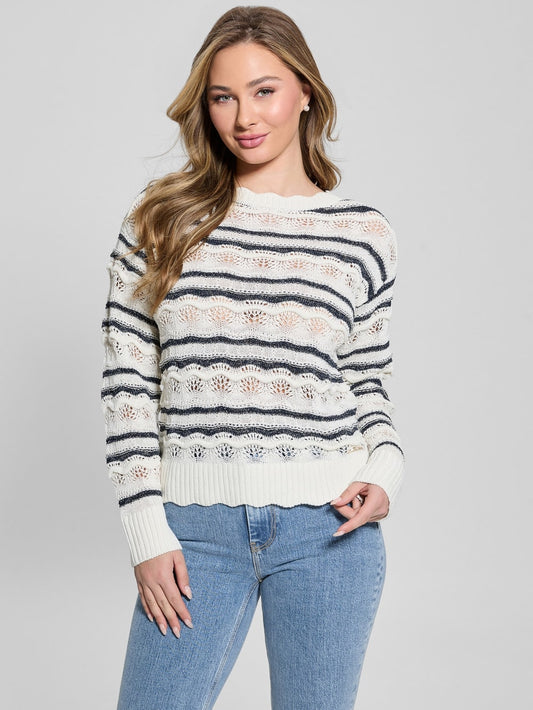 Valerie Striped Open-Knit Sweater - Guess