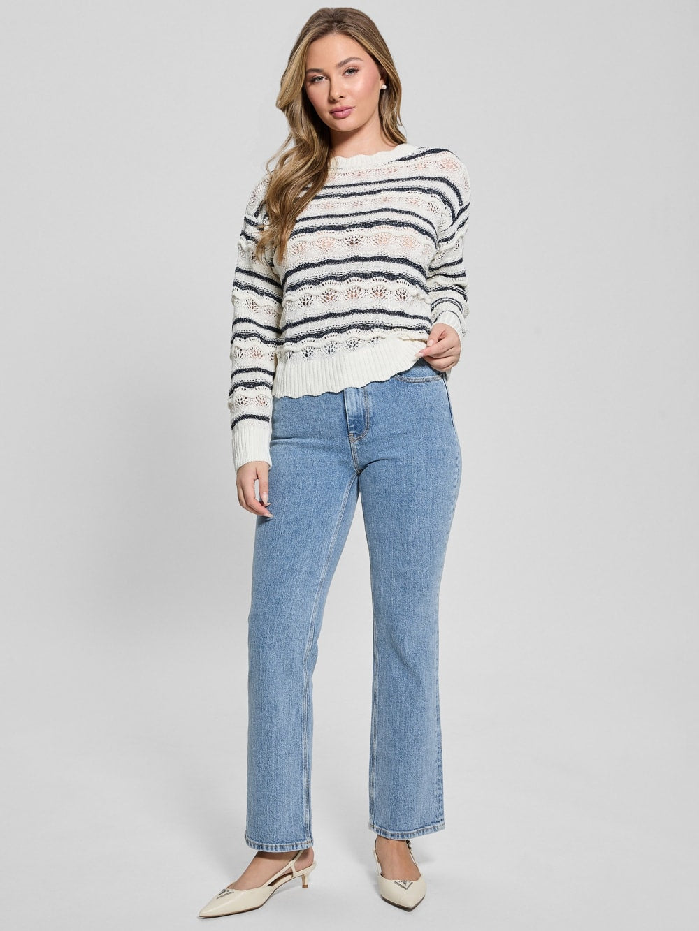 Valerie Striped Open-Knit Sweater - Guess