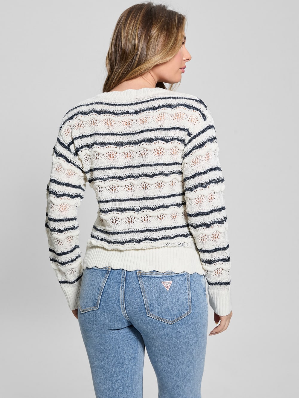 Valerie Striped Open-Knit Sweater - Guess
