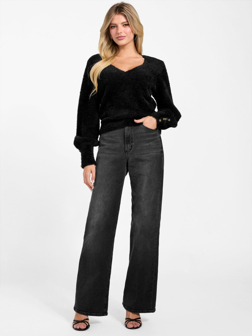 Niko Fuzzy V-Neck Sweater - Guess