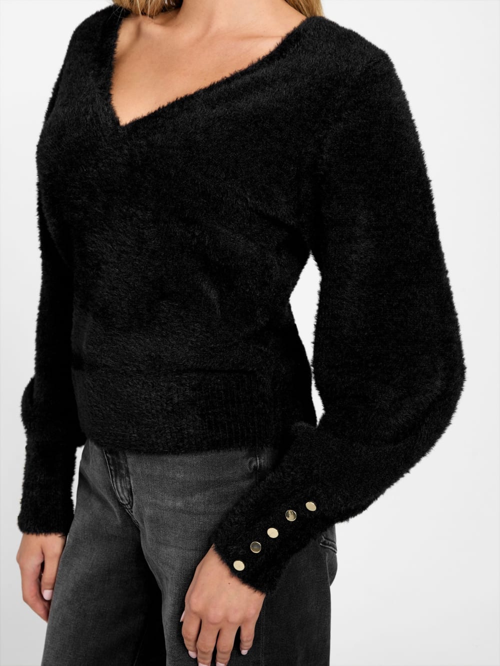 Niko Fuzzy V-Neck Sweater - Guess