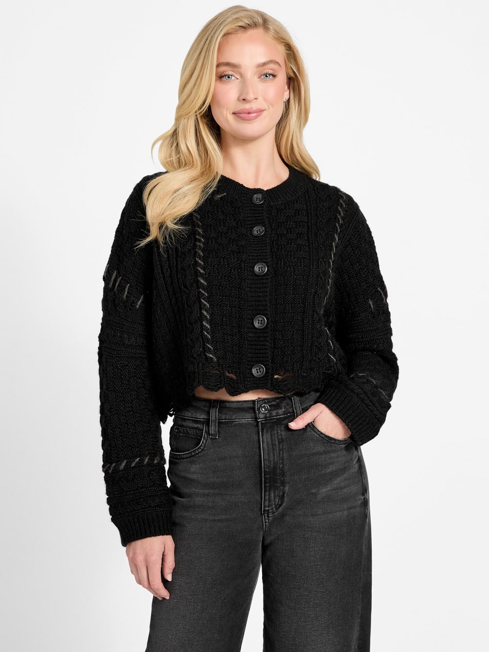 Kaori Wool-Blend Stitched Cardigan - Guess