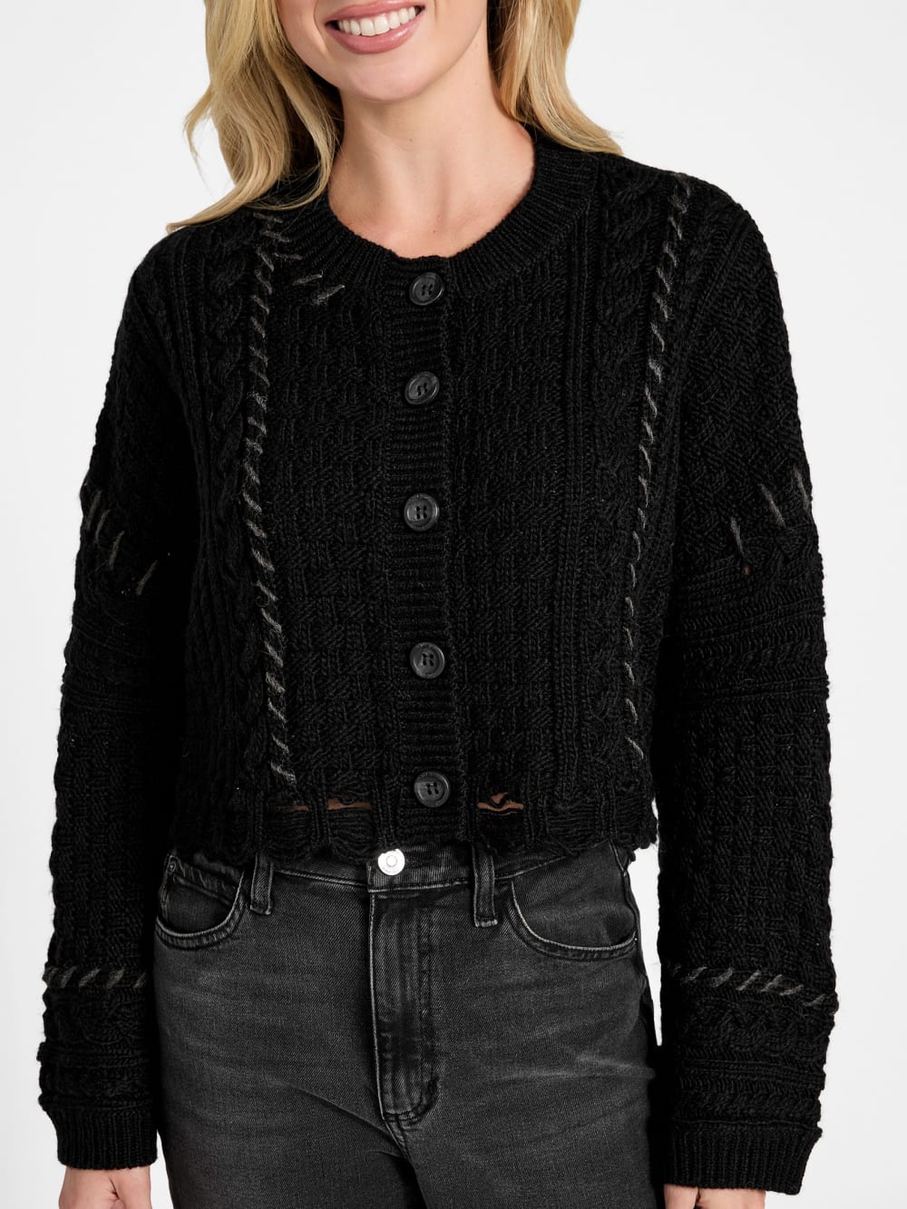 Kaori Wool-Blend Stitched Cardigan - Guess