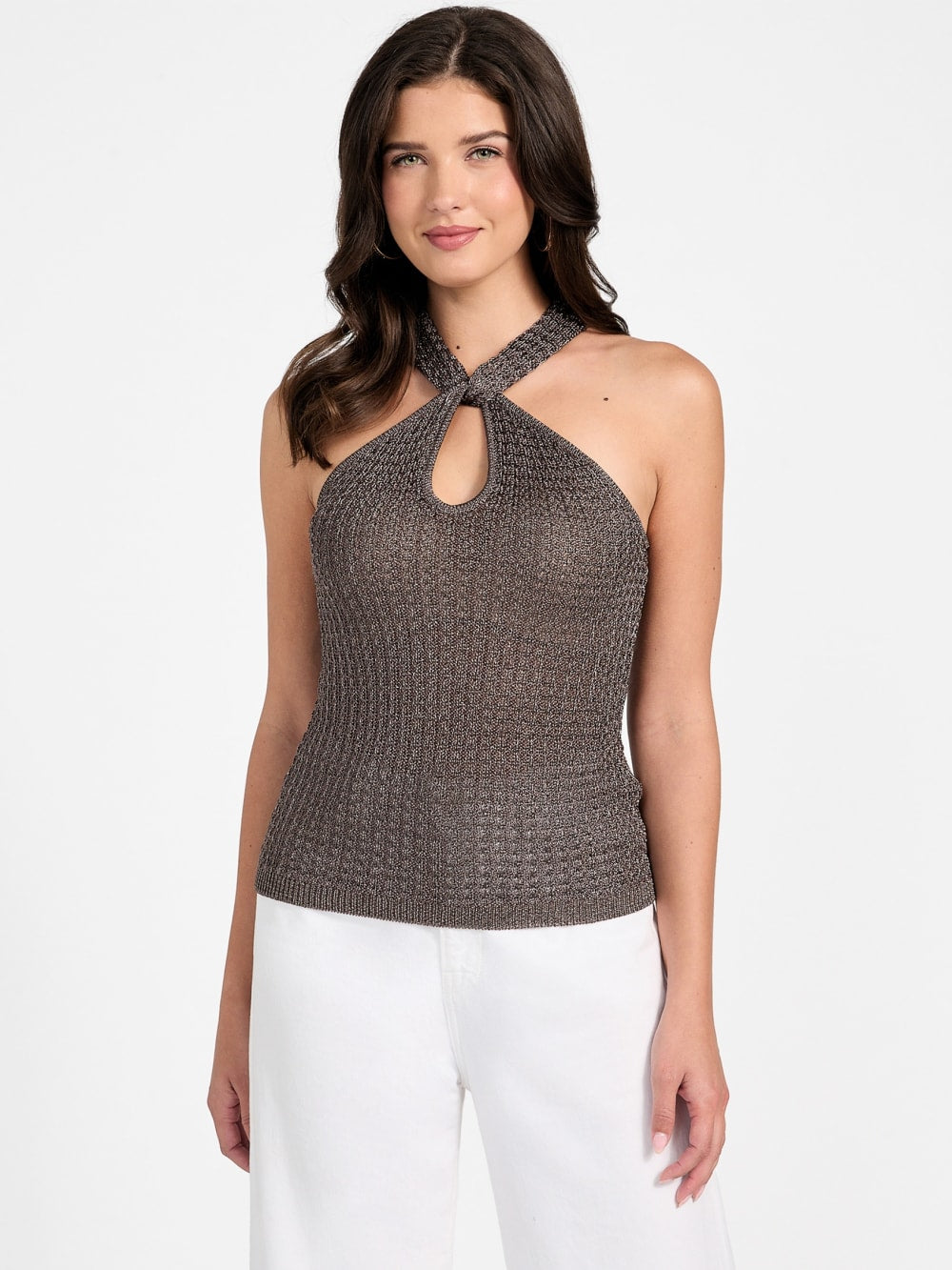 Ella Keyhole Lurex Sweater Top - Guess