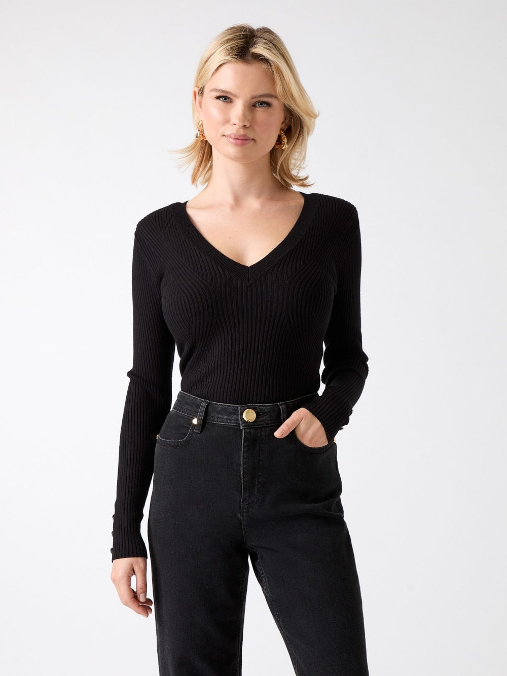 Eco Isa V-Neck Sweater Top - Guess