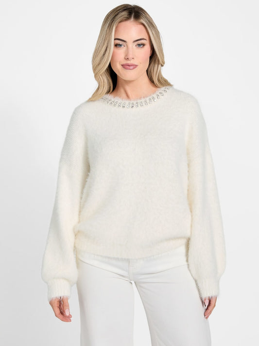 Arisa Rhinestone Neck Sweater - Guess