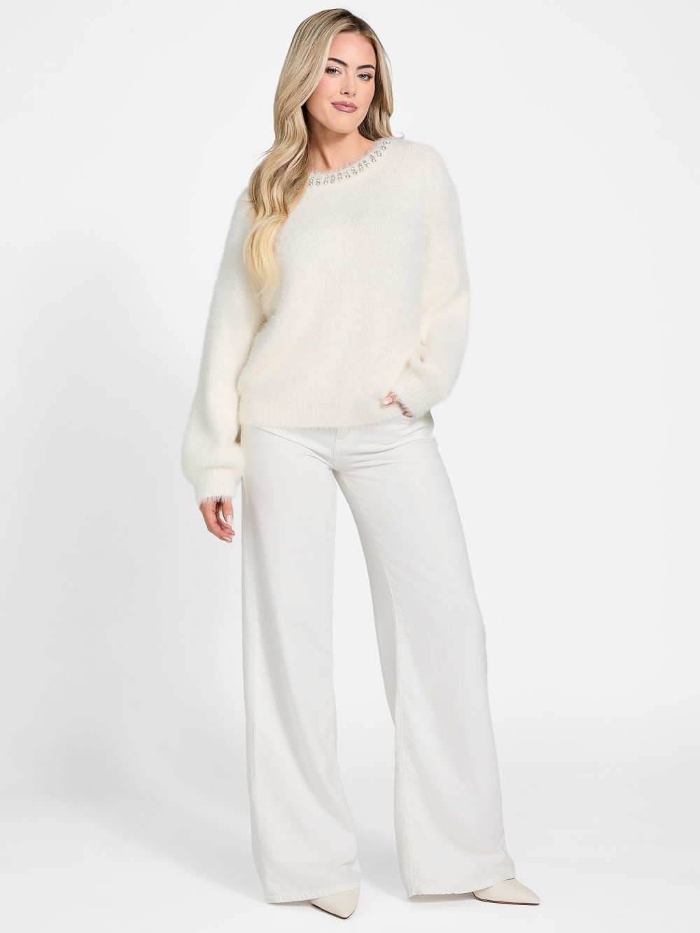 Arisa Rhinestone Neck Sweater - Guess