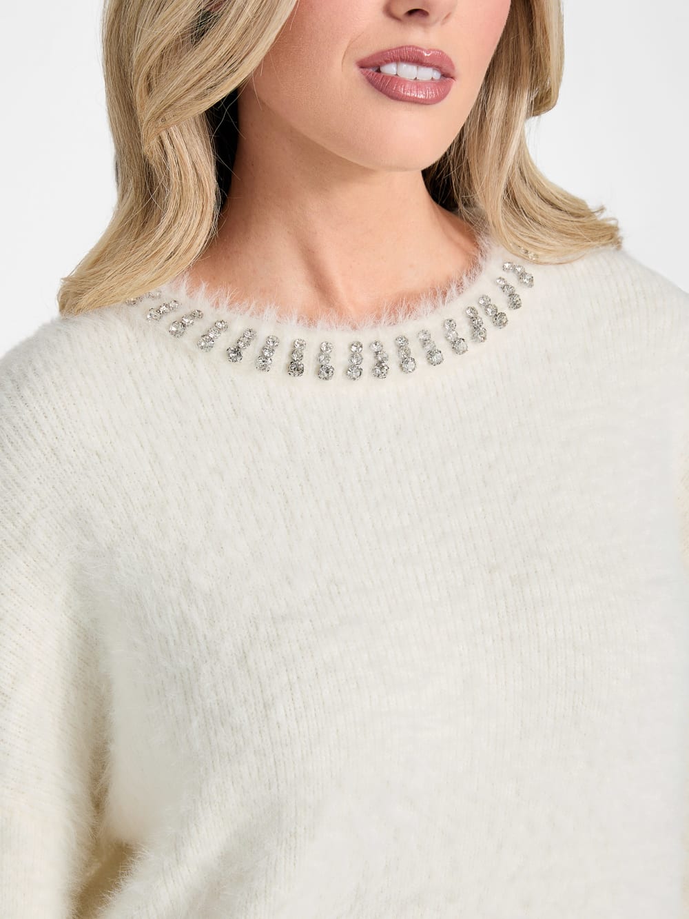 Arisa Rhinestone Neck Sweater - Guess