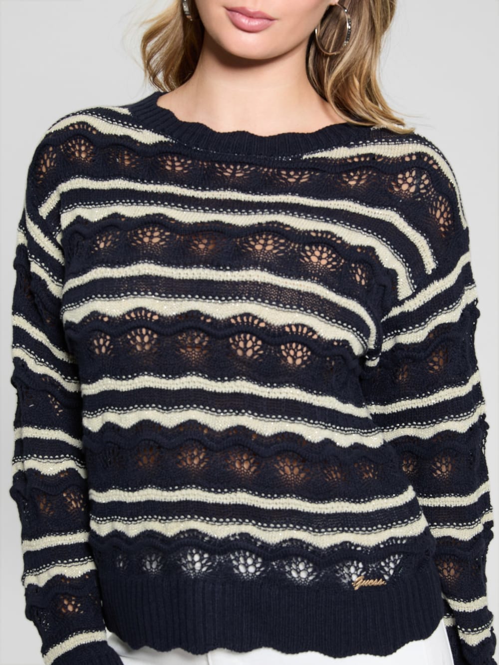 Valerie Striped Open-Knit Sweater - Guess