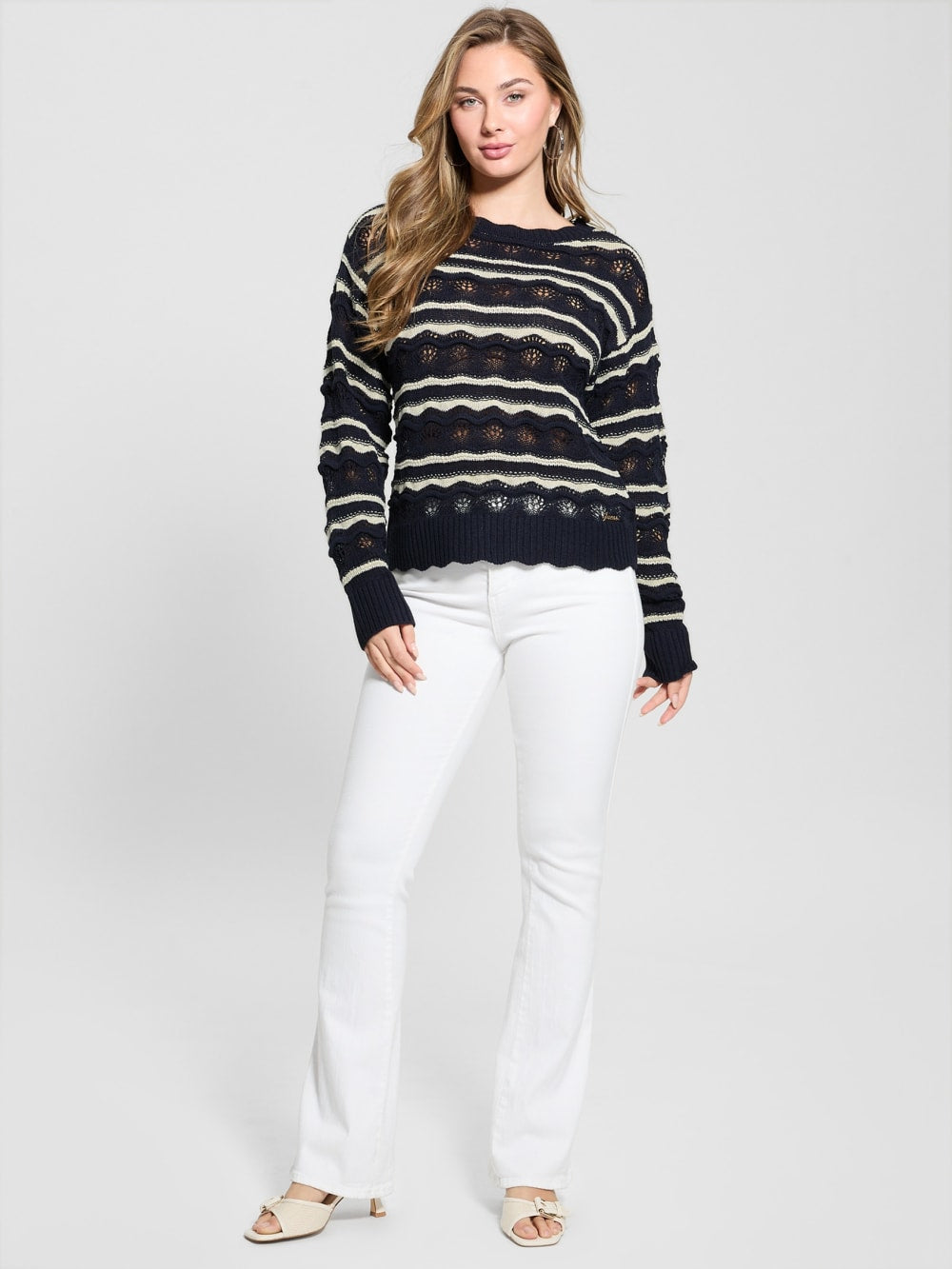 Valerie Striped Open-Knit Sweater - Guess