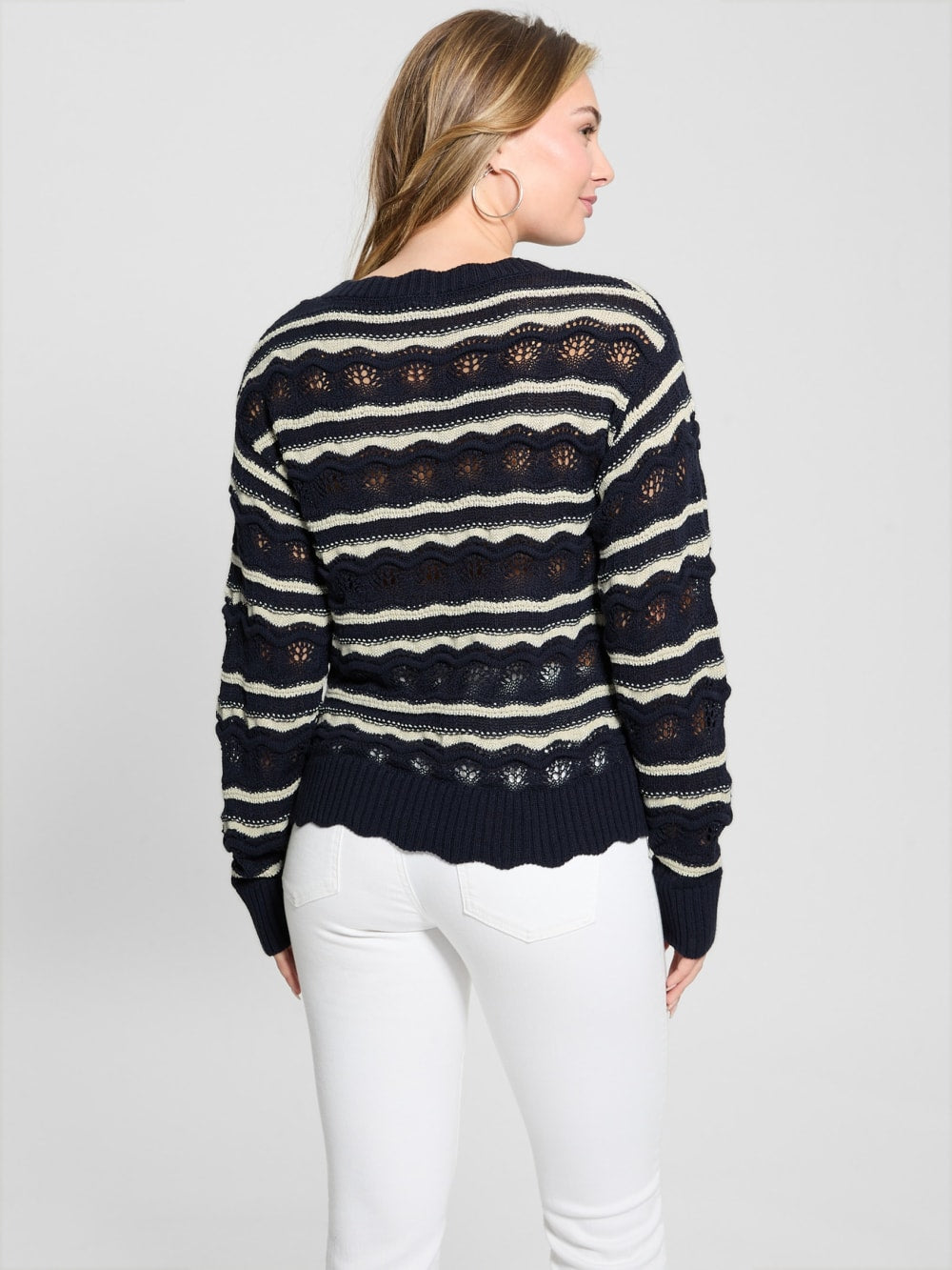 Valerie Striped Open-Knit Sweater - Guess