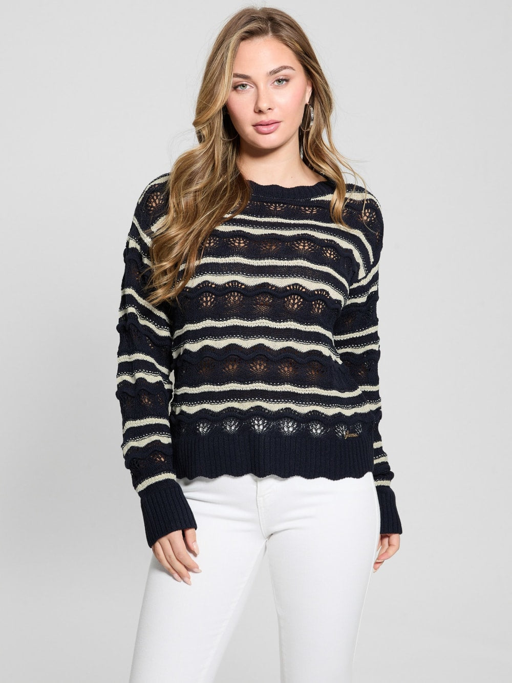 Valerie Striped Open-Knit Sweater - Guess
