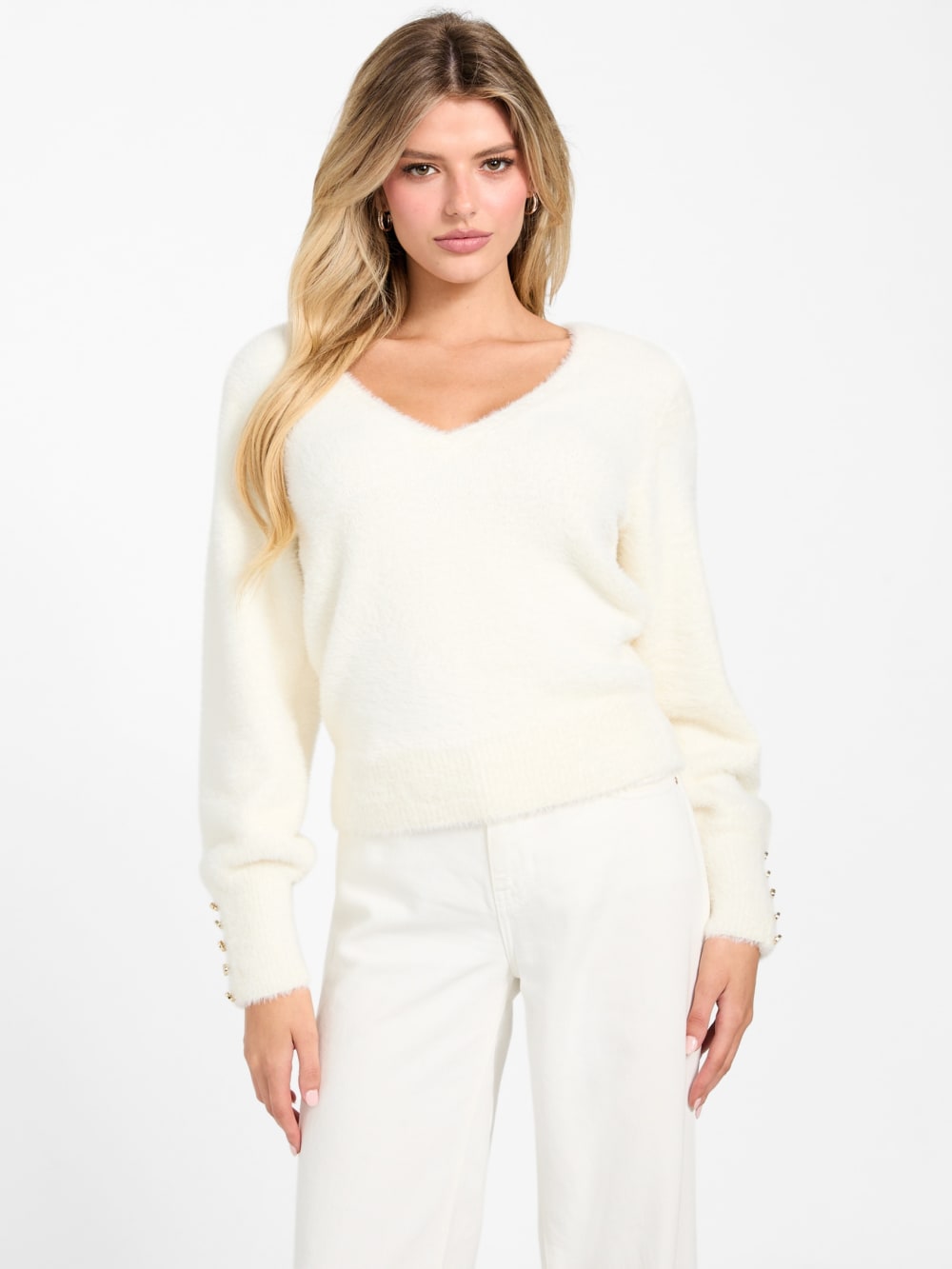 Niko Fuzzy V-Neck Sweater - Guess