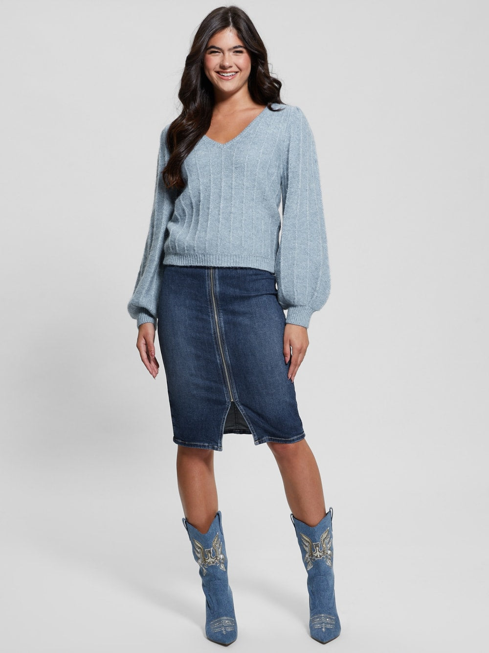 Madeline Textured V-Neck Sweater - Guess