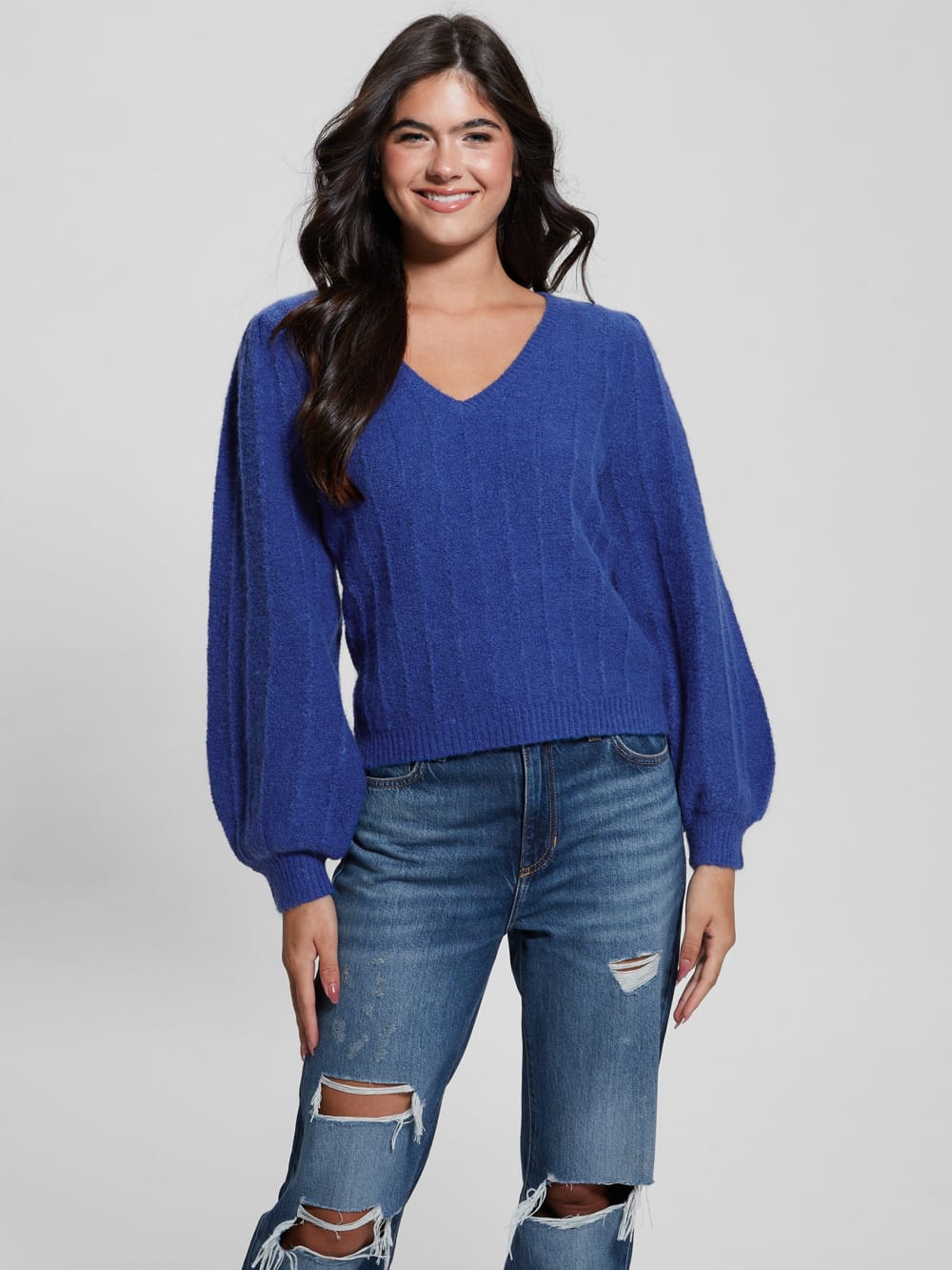 Madeline Textured V-Neck Sweater - Guess