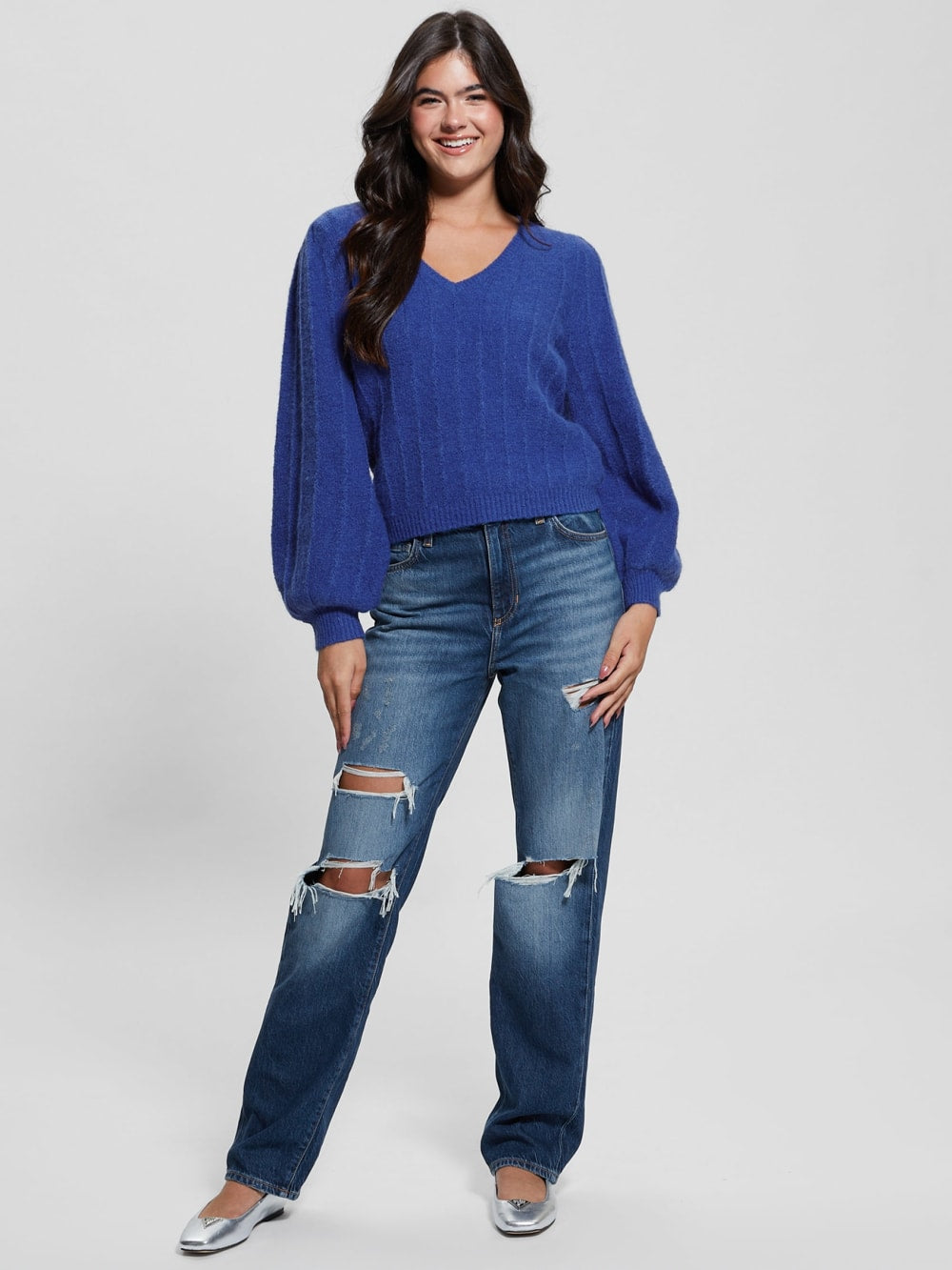 Madeline Textured V-Neck Sweater - Guess