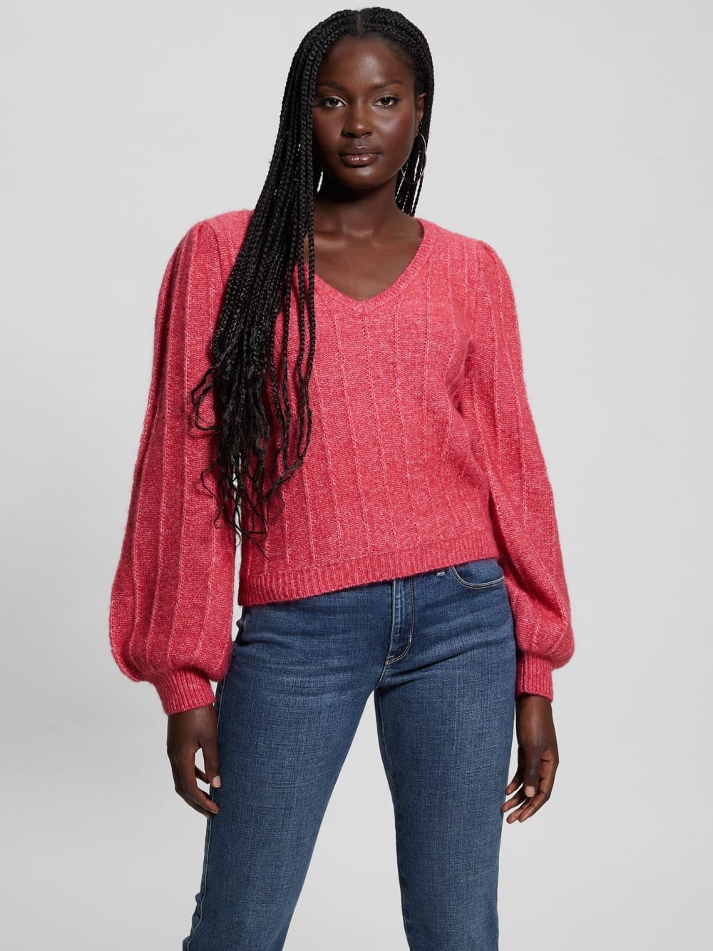 Madeline Textured V-Neck Sweater - Guess
