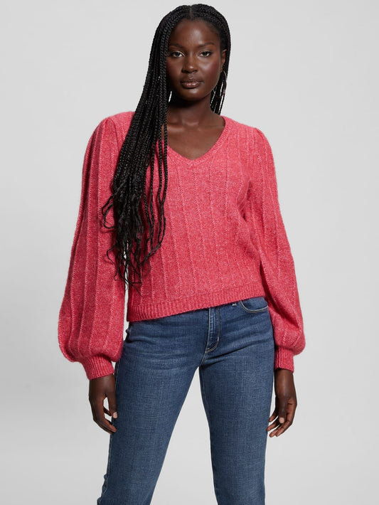 Madeline Textured V-Neck Sweater - Guess
