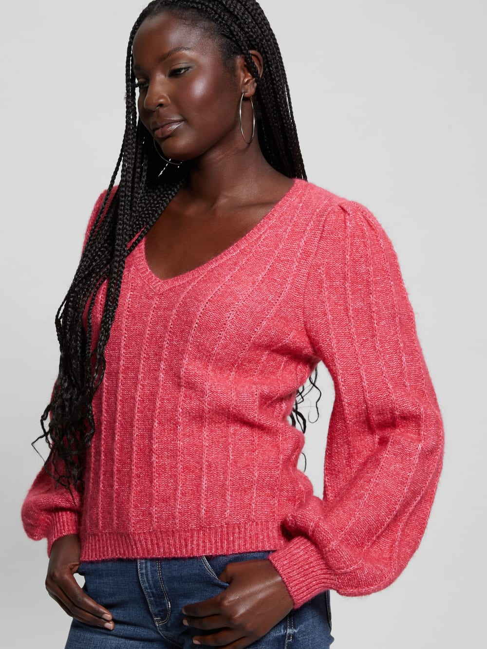 Madeline Textured V-Neck Sweater - Guess