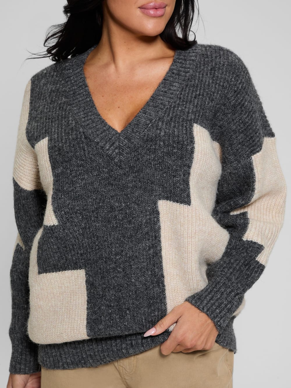 Intarsia Color-Block Sweater - Guess
