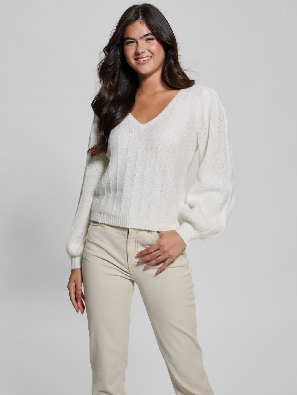 Madeline Textured V-Neck Sweater - Guess