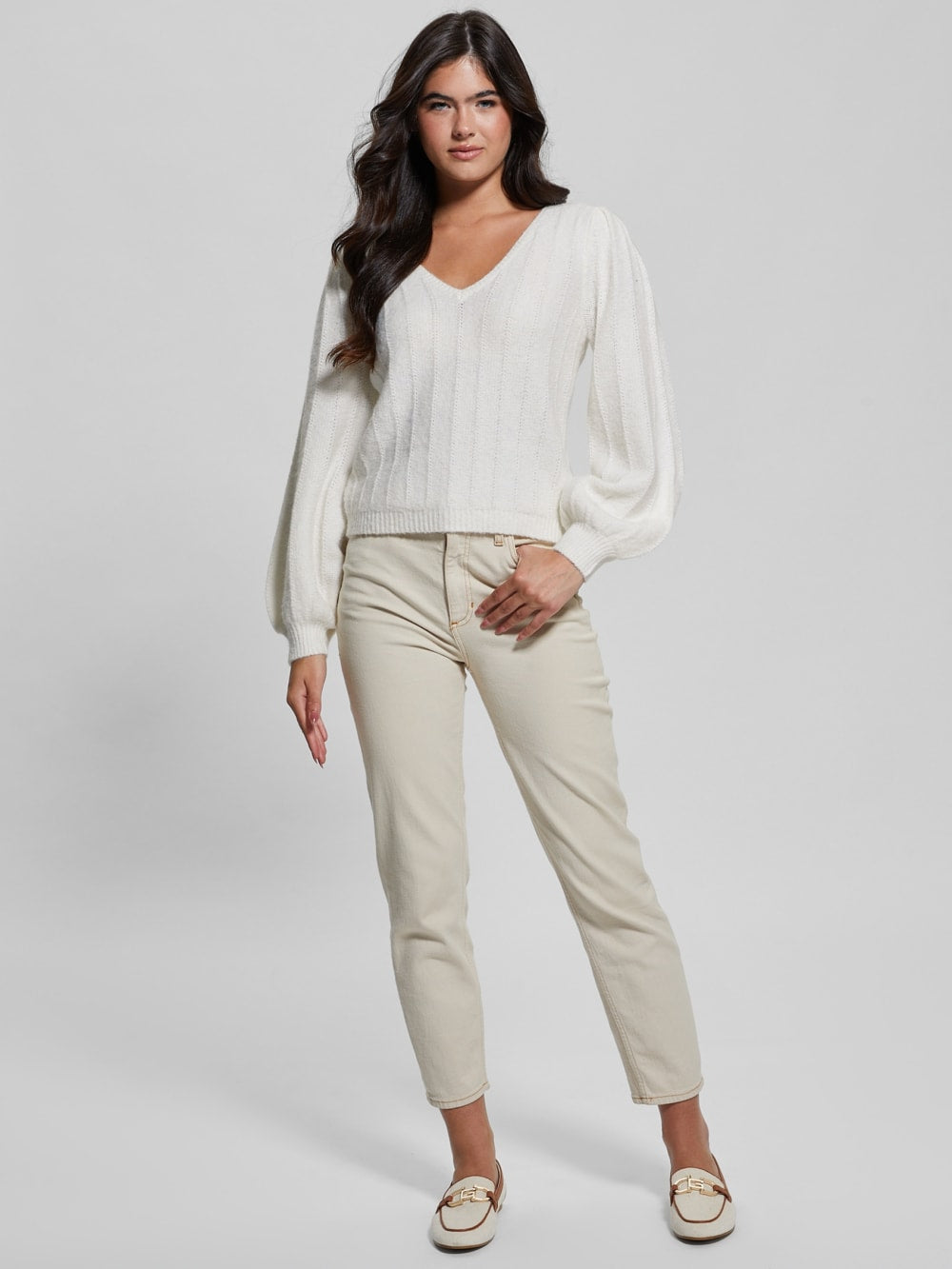 Madeline Textured V-Neck Sweater - Guess