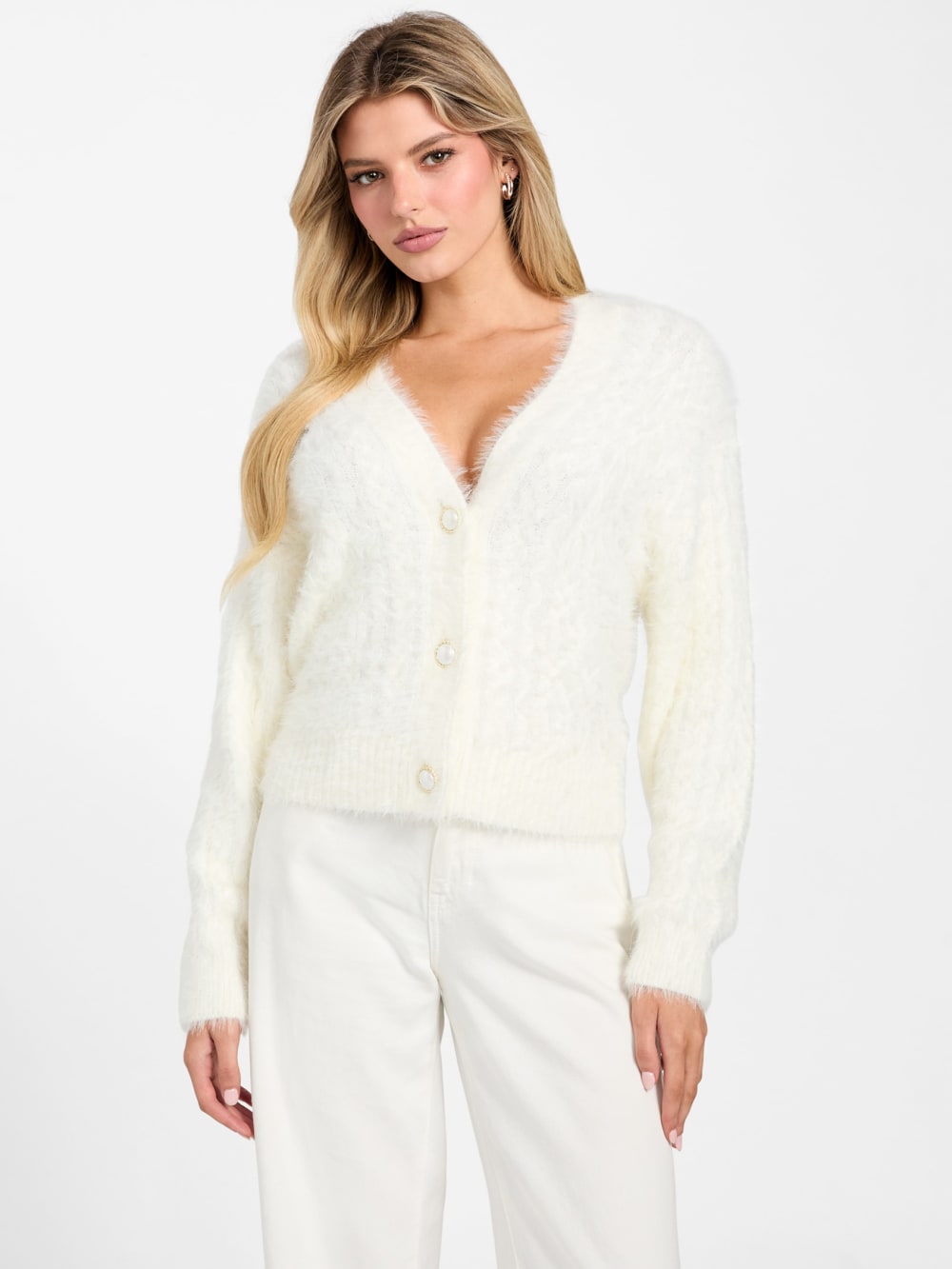 Kinako Fuzzy Cable-Knit Cardigan - Guess