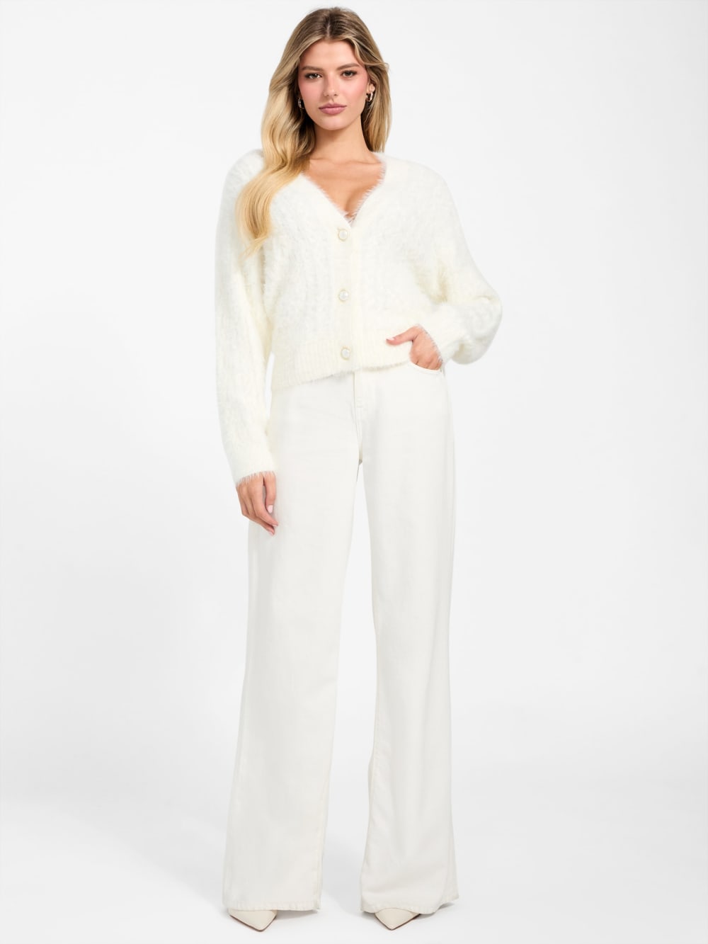 Kinako Fuzzy Cable-Knit Cardigan - Guess