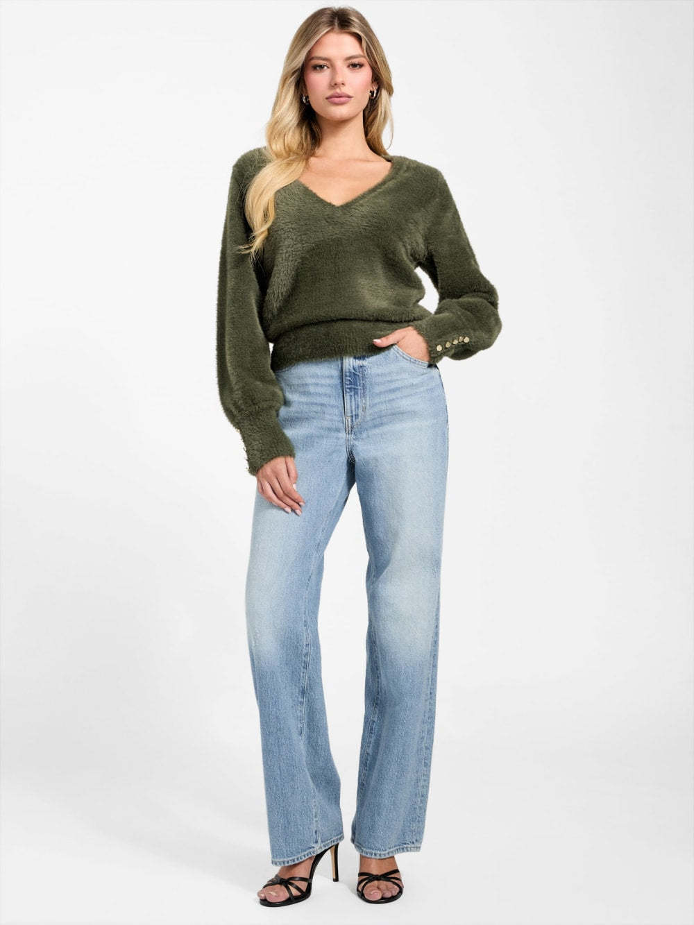 Niko Fuzzy V-Neck Sweater - Guess