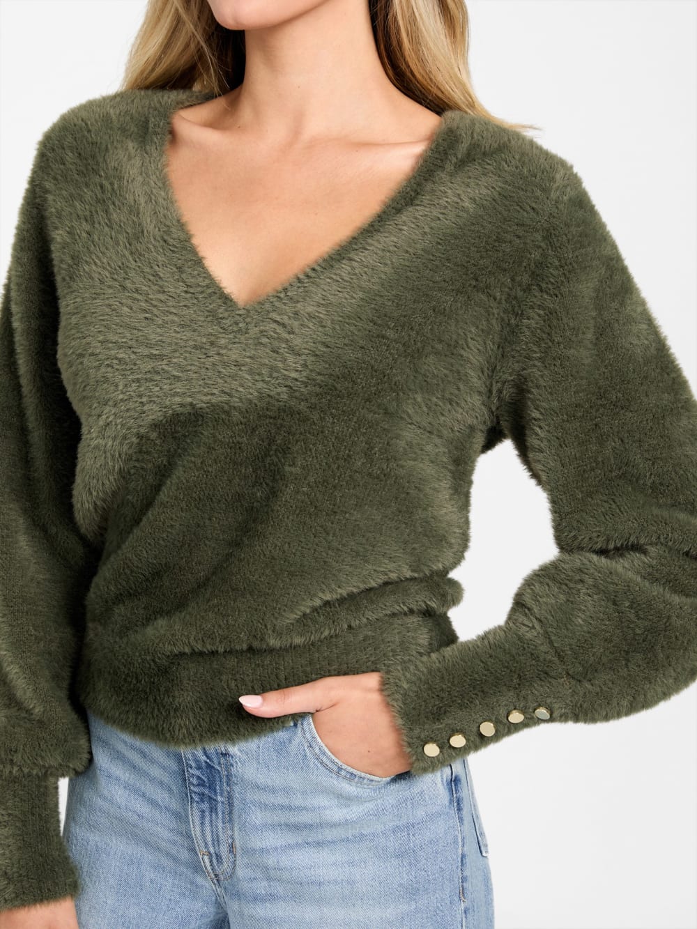 Niko Fuzzy V-Neck Sweater - Guess