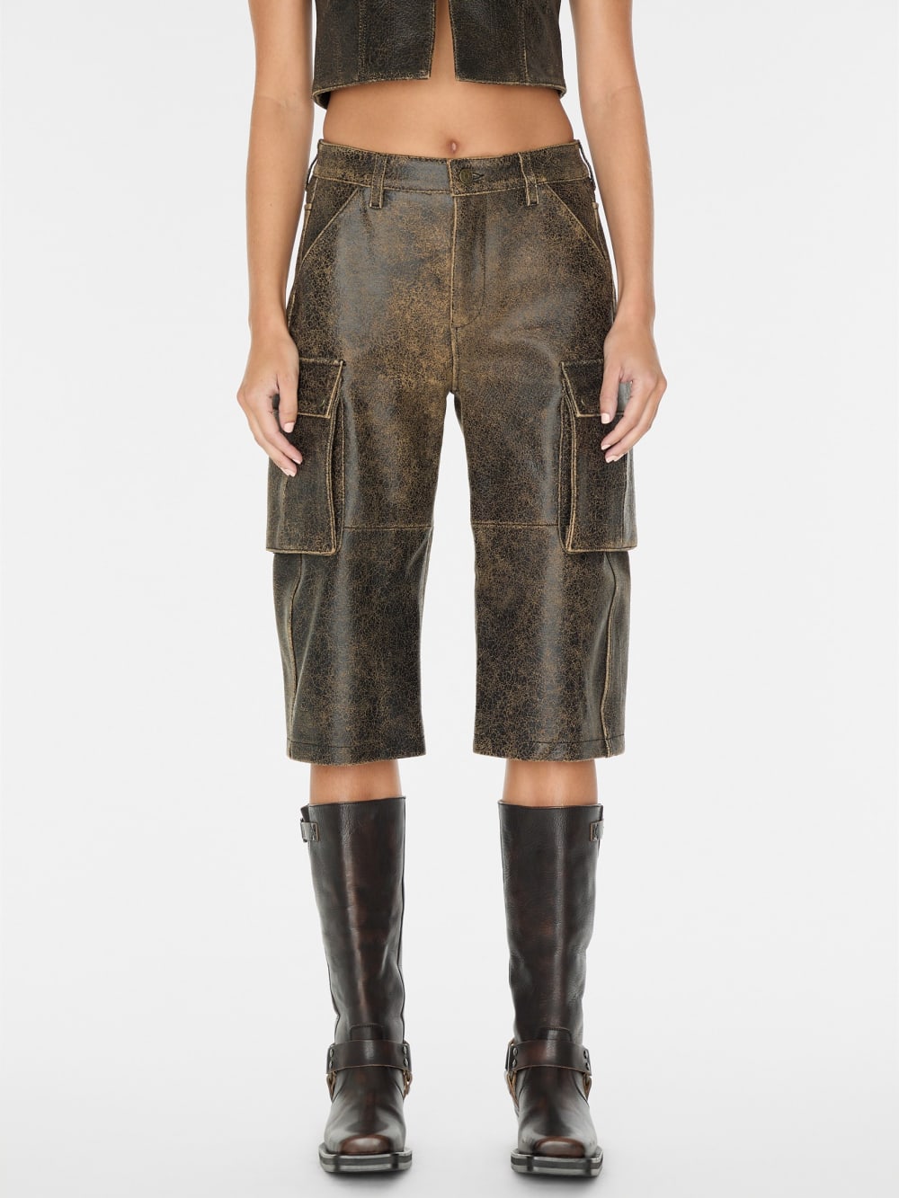 crackled leather cargo pants - Guess