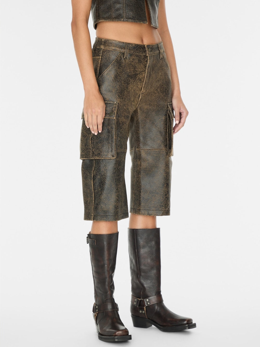 crackled leather cargo pants - Guess